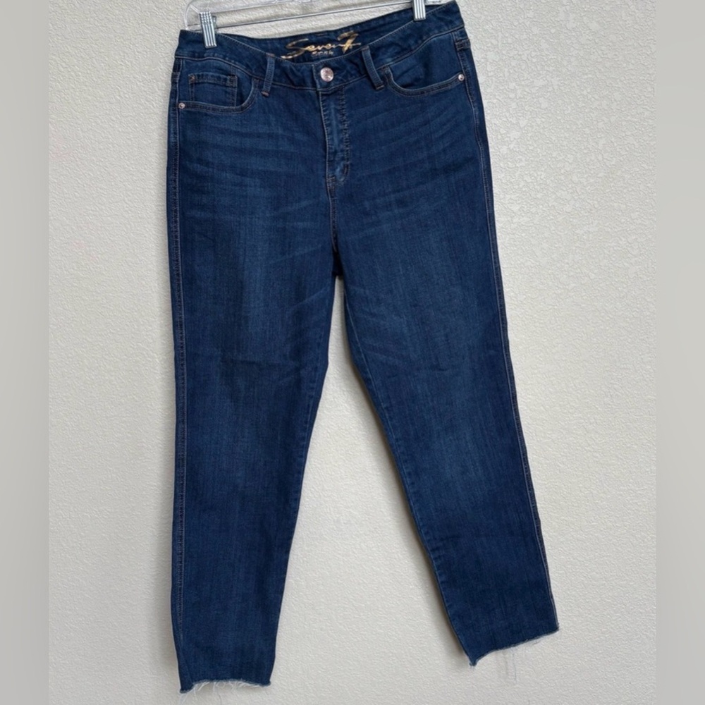 Seven7 Dark Blue Weekend Easy Fit Boyfriend Jeans Raw Hem Women’s 8‎